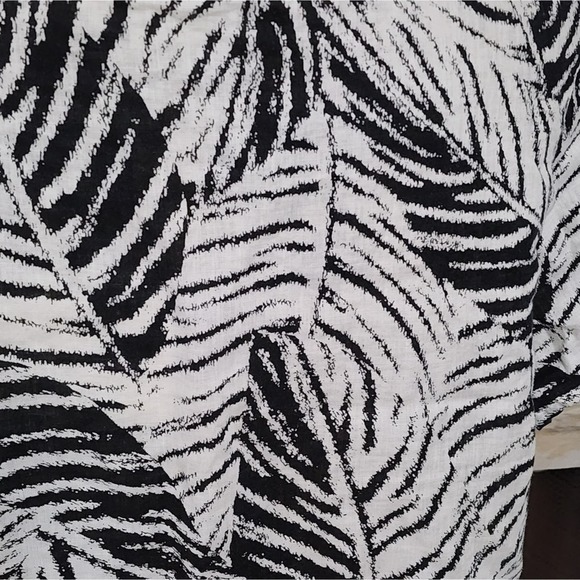 Cynthia Rowley 100% linen black and white tropical frond blouse plus size 1X new - Picture 4 of 6